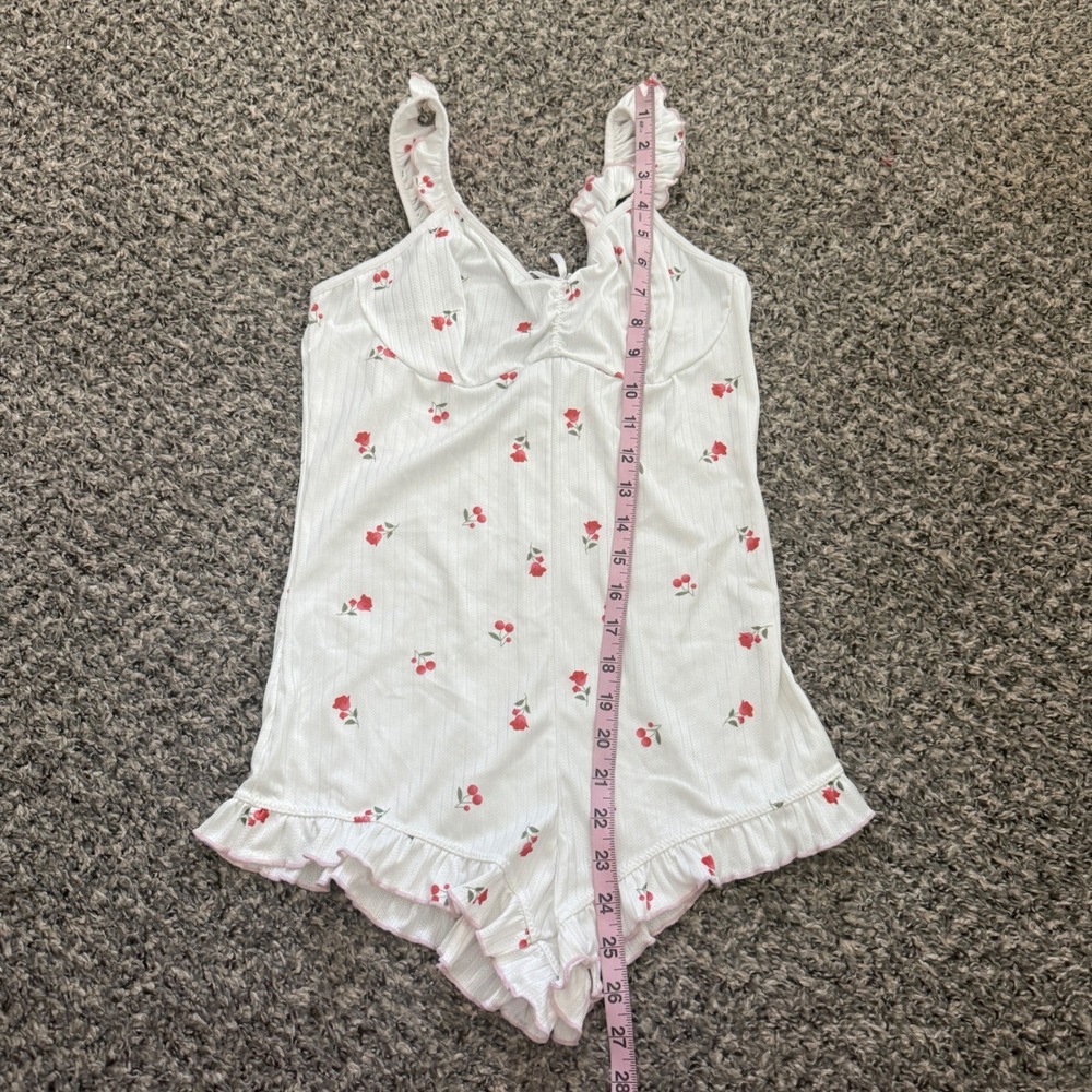 Women Cherry Lace Trim Cami Babydoll Romper Sleepwear Pajama Loungewear M - Picture 7 of 8
